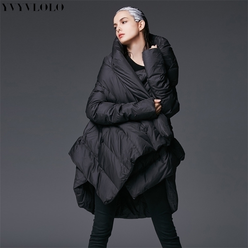 YVYVLOLO Women's Winter Jacket New Cloak Hooded Loose Long parka women down winter coat Warm Jacket Female Overcoat T200831