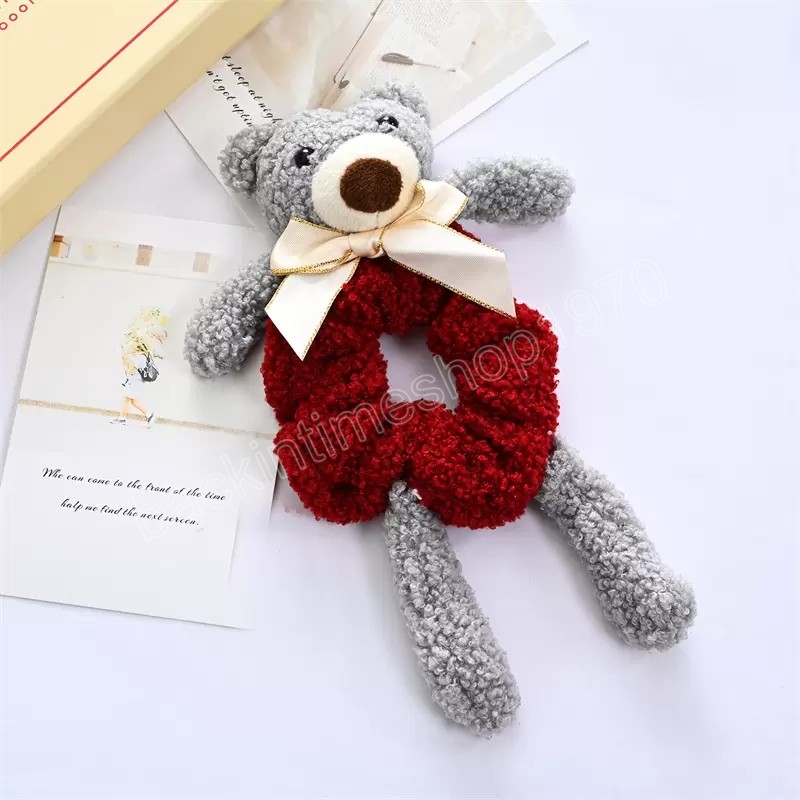 Little Plush Bear Scrunchies Girls Sweet hairring Elastic Hairbands Large Intestine Hairrope for Women Ponytail Holder Hair Accessories Rubber Bands