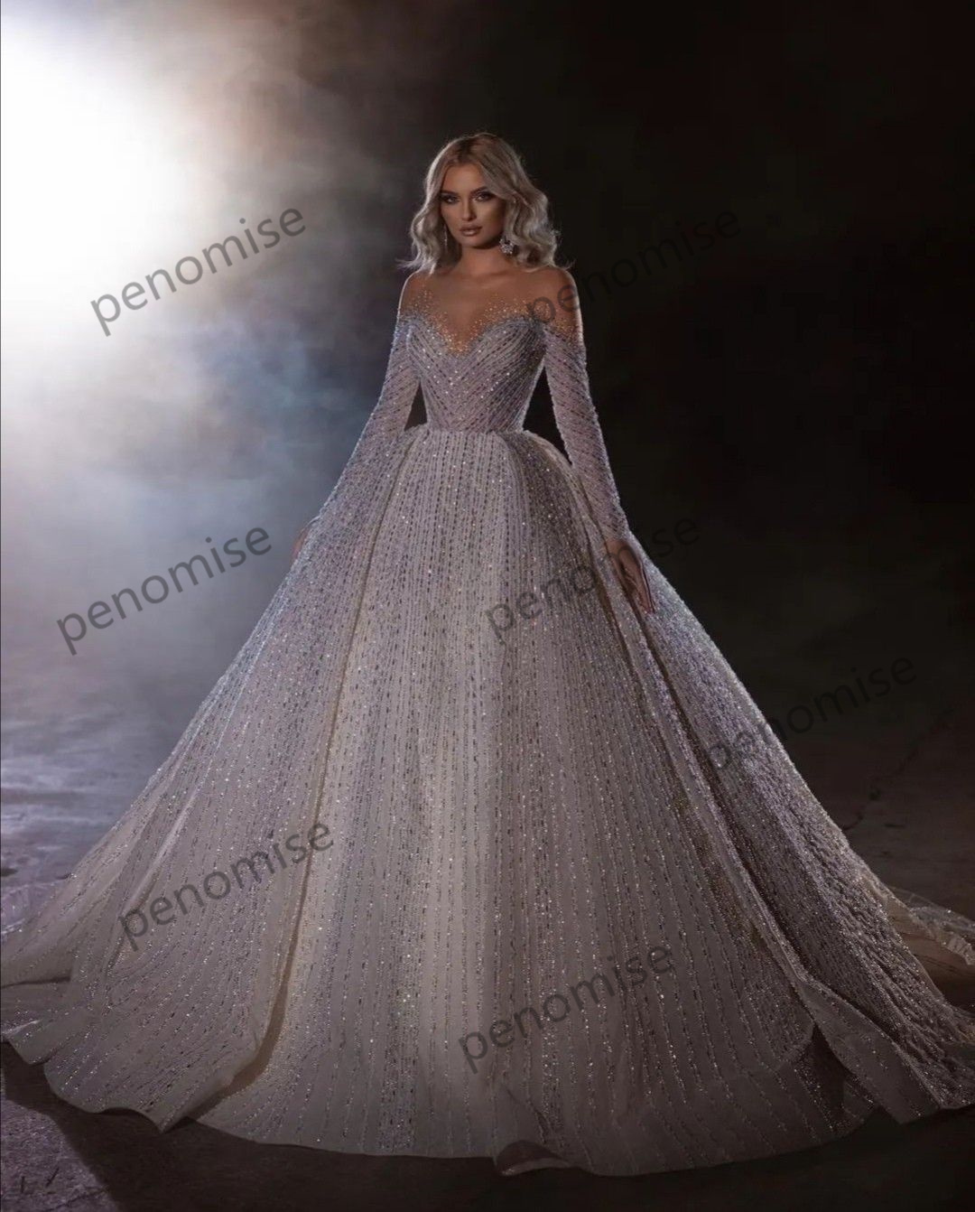 Wedding Elegant Dresses for Bridal Gowns 2022 Sheer Neckline Sequin Long Sleeved Charming A Line Beading Vestido De Novia