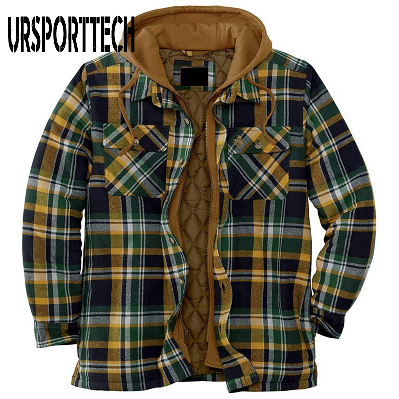 Winter Shirt Men Plaid Fleece Cotton Casual Long Sleeve s Oversized 5XL Outerwear Thick Warm Hooded Chemise Homme 220322