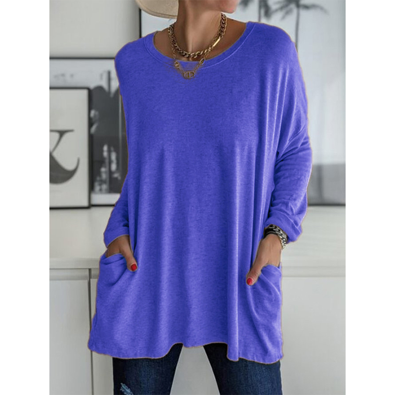 Solid Color Vintage Pocket Oversized T-shirt Female Clothing Fashion Autumn Tunic Basic Y2k Top Women Long Sleeve T Shirt 220328