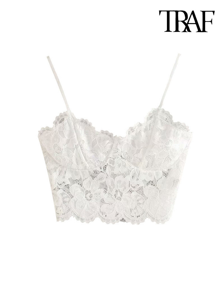 TRAF Women Sexy Fashion Lace Bralette Cropped Tank Top Vintage Backless Adjustable Thin Strap Female Camis Chic Tops 220325
