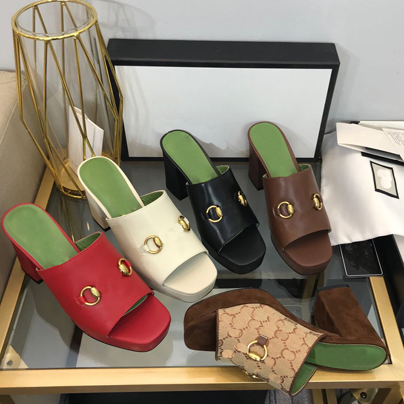 High heeled slippers for womens Luxury Designers Classic buckle Thick heel platform sandals top quality genuine leather shoes 8.5CM heels Square head women slipper, Red
High heeled slippers for womens Luxury Designers Classic buckle Thick heel platform sandals top quality genuine leather shoes 8.5CM heels Square head women slipper, Red