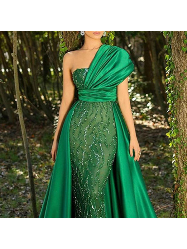 Glitter Emerald Green Sequined Prom Dresses Beading Luxury Formal Evening Gowns One Shoulder Celebrity Party Dress Women Special Occasion Wear 202 You