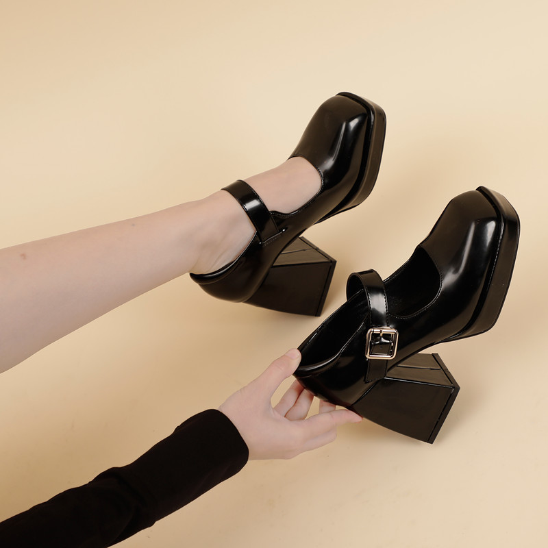 Spring Women's High Heels 9cm Retro Mary Janes Shoes with Platform Square Toe Shallow Pumps Thick OULYYYOGO 220328