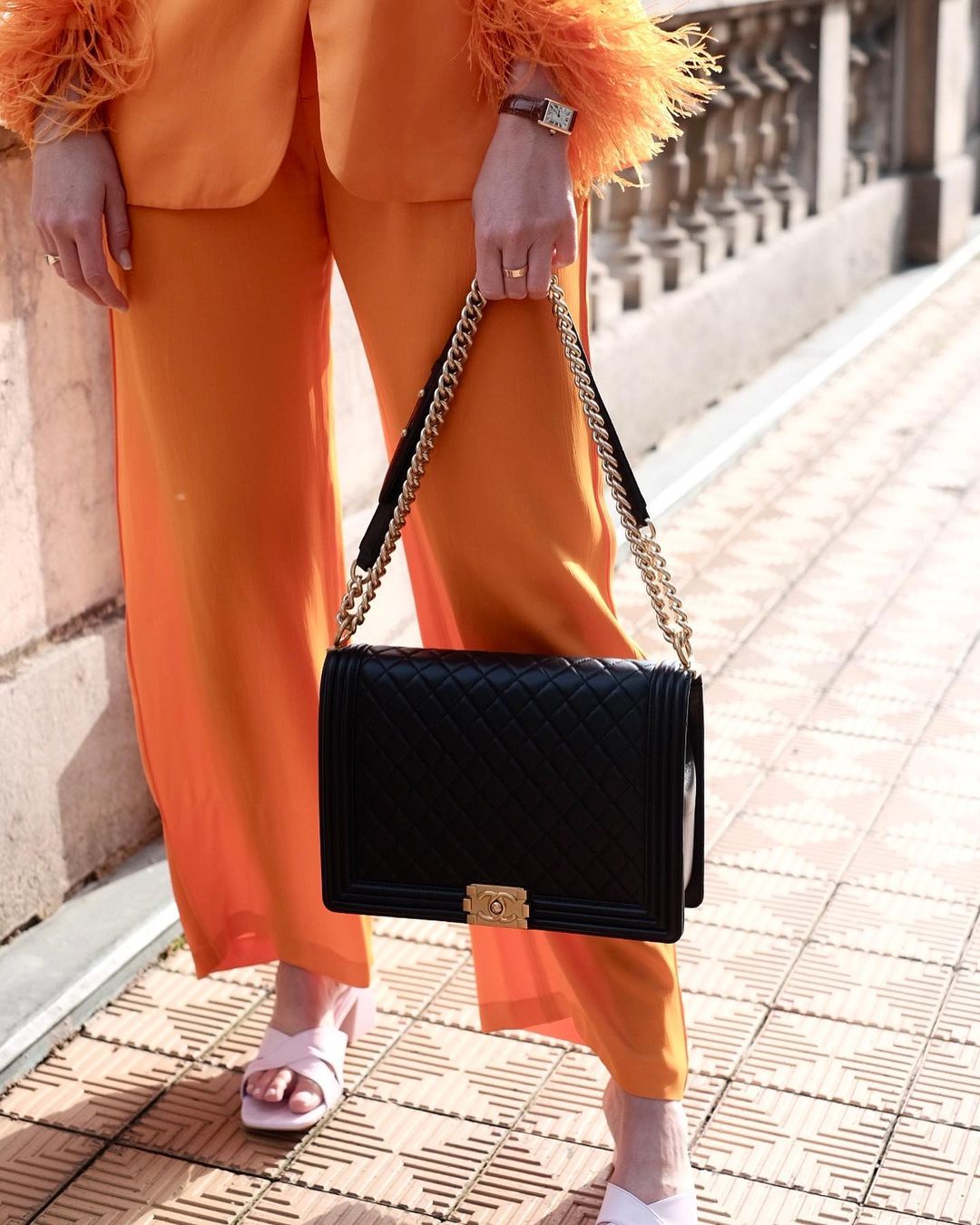 Ostrich Feather Leisure Mother of the Bride Suits For Wedding Orange Women Sexy Loose Wear Trousers Set 2 Pieces