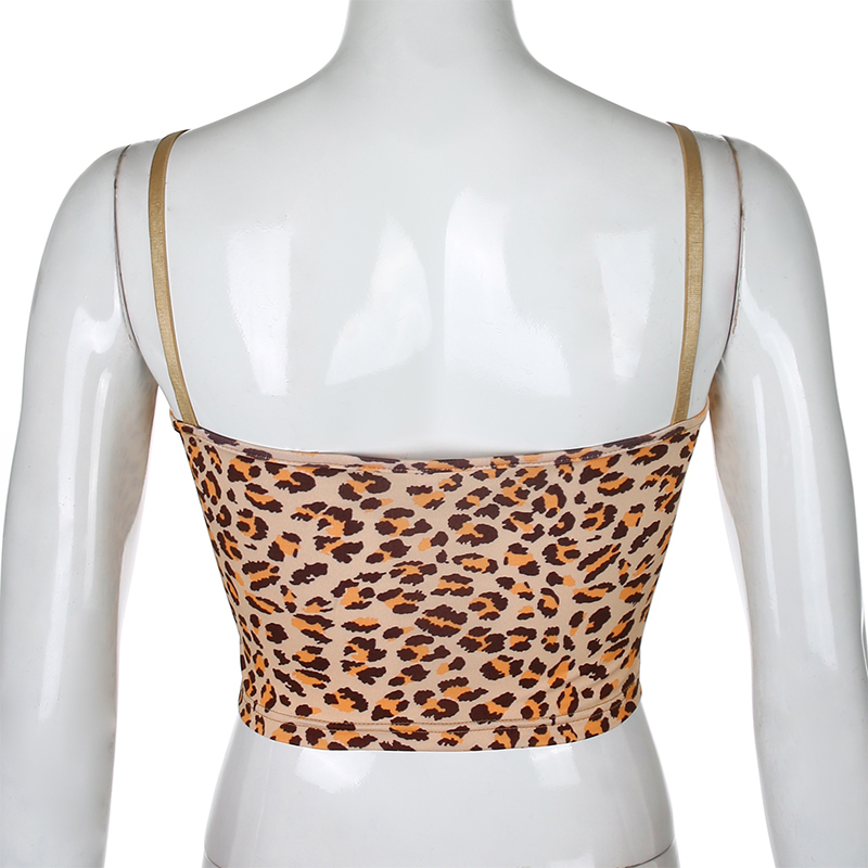HEYounGIRL Patcwhork Lace Leopard Spaghetti Strap Top Sleeveless 90s Crop Tee Frill Sexy Cami Summer Streetwear 220316