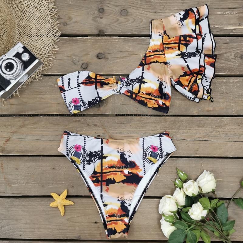 Women' Swimwear 2022 Split Bikini Swimsuit Ruffled One-shoulder High Waist Printed Retro 2 Piece Set Women, Light color printing
Women' Swimwear 2022 Split Bikini Swimsuit Ruffled One-shoulder High Waist Printed Retro 2 Piece Set Women, Light color printing