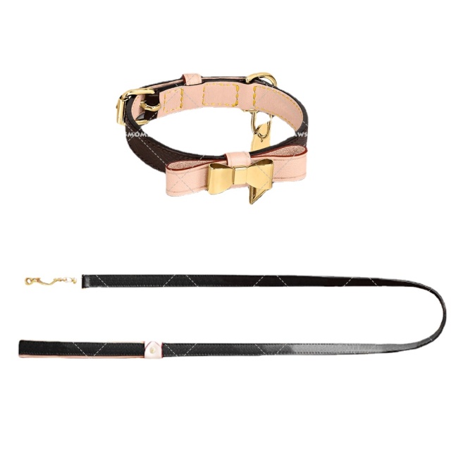 Designer Collars Leash set, Soft Padded Leather Dog Bow, Custom Heavy Duty Collar with Metal Hardware, Durable & Comfortable for Small Medium Dog-XL