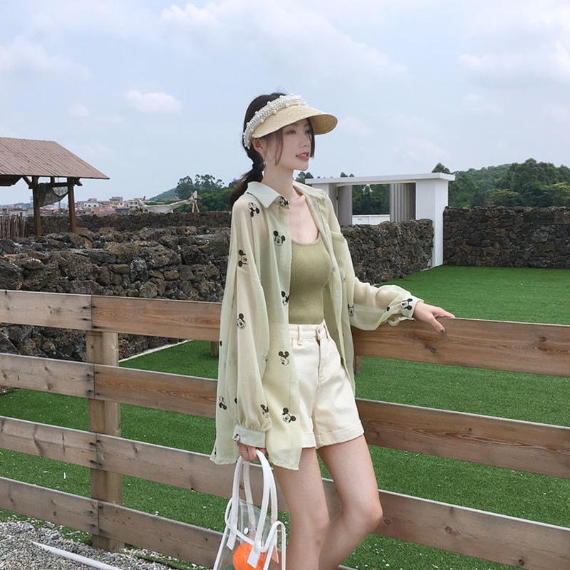 Women Spring Summer Style Transparent Chiffon Blouses Shirts Lady Casual Long Sleeve See Through Anti-sunshine Blusas Top ZZ0701 220516