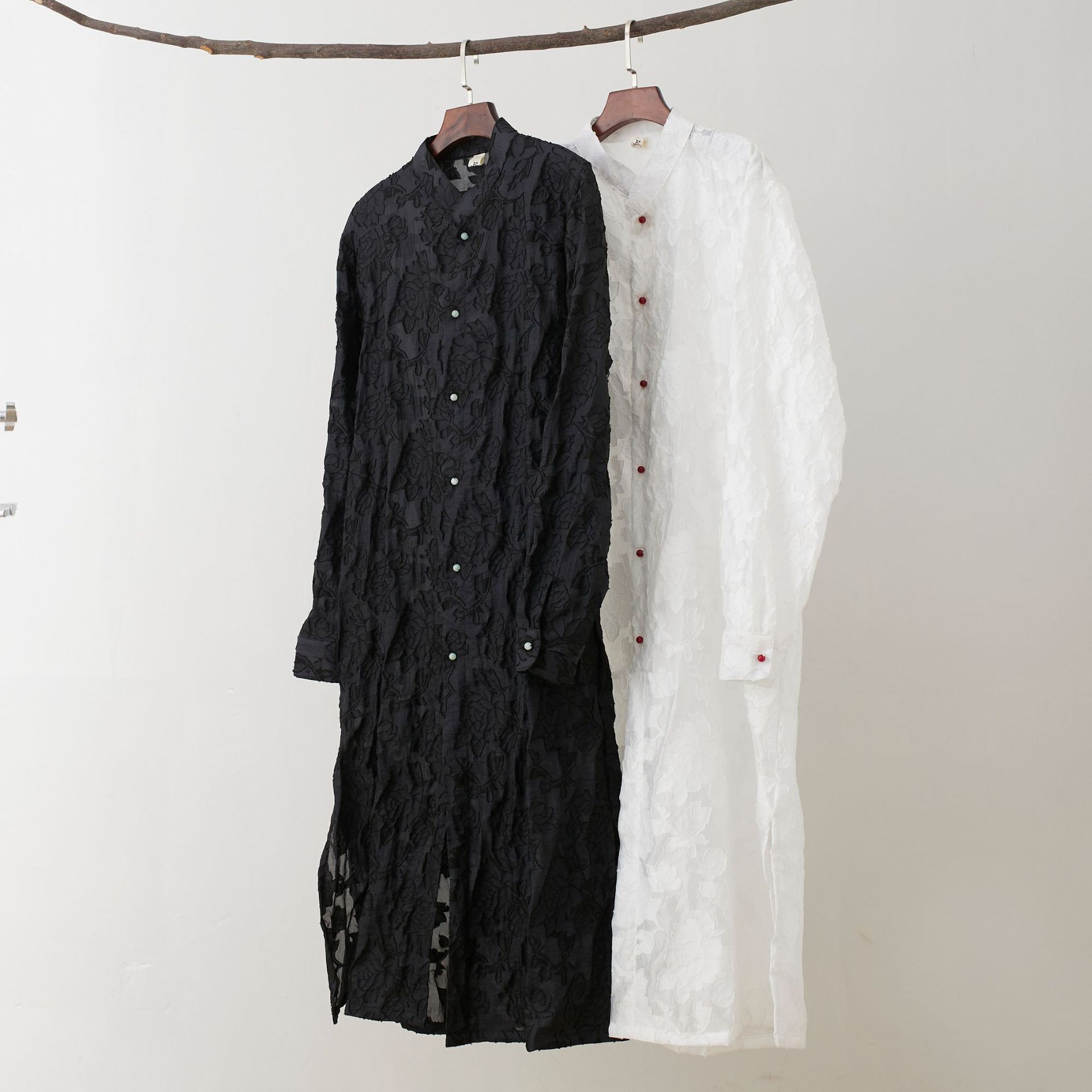 Party performance singer men's stage wear Cotton silk robe Chinese traditional clothing male cheongsam long sleeve Chinese tang suit for men