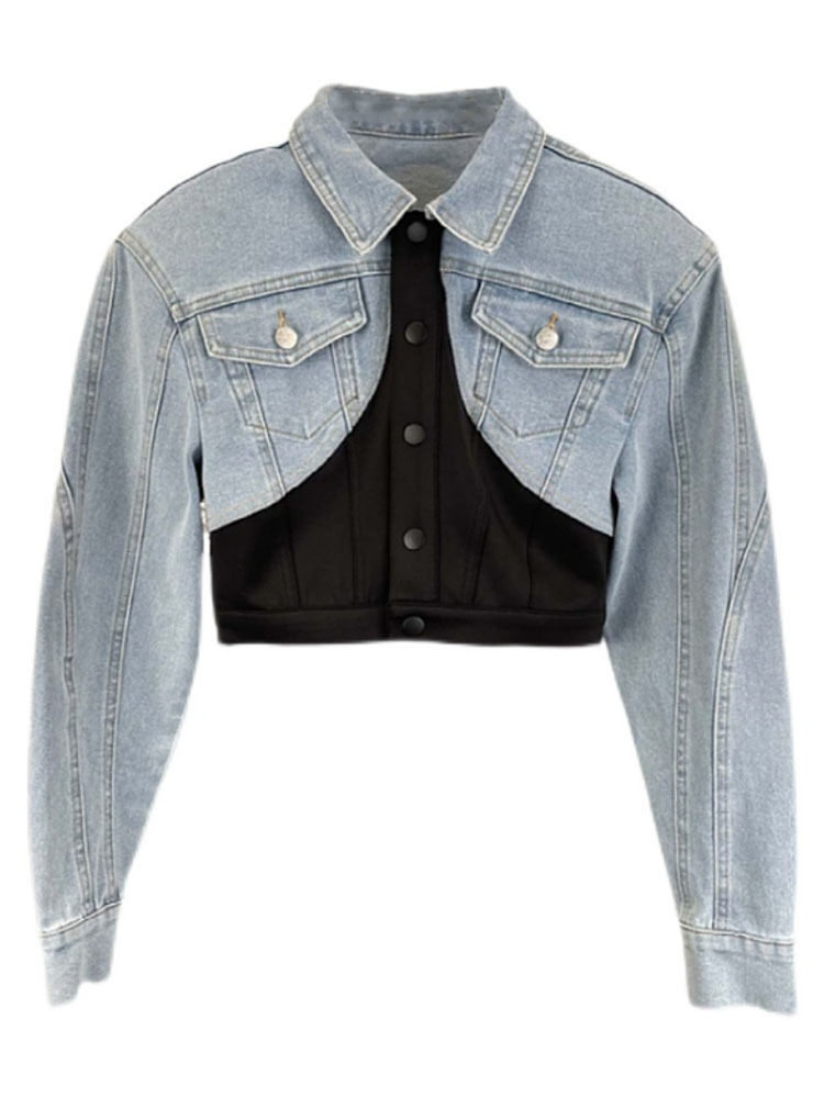 DEAT autumn and Spring fashion women clothes high waist contrast colors denim washted patchwork slim jeans WT05205L 220325