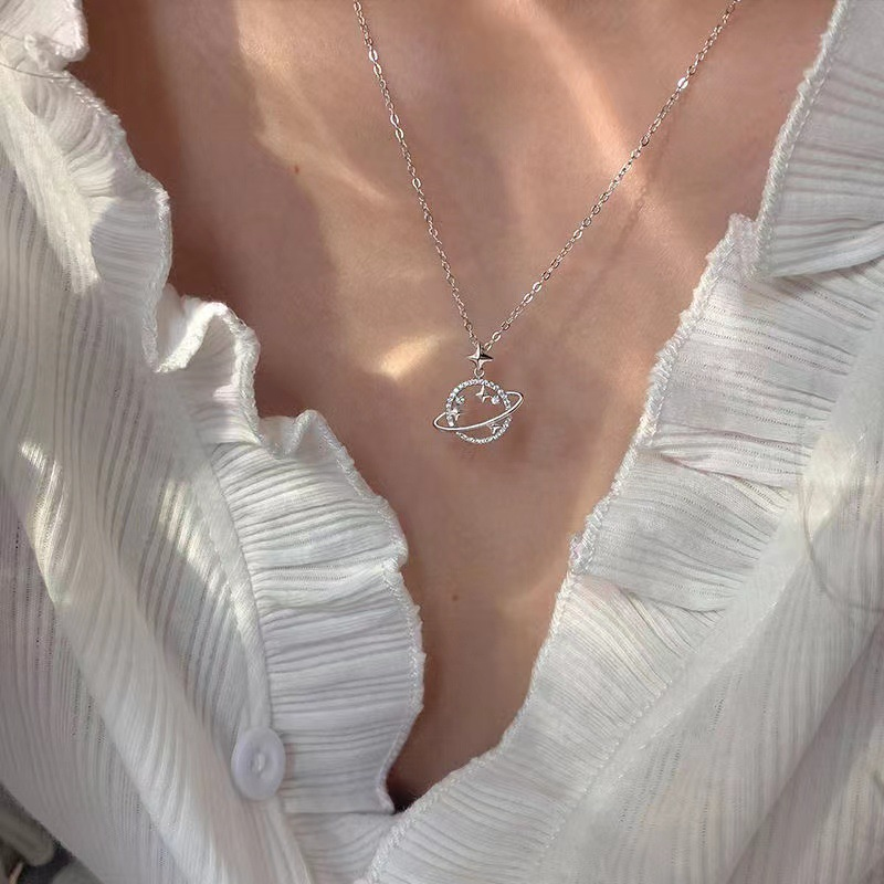 Fashion Gold Star Planet Pendant Necklace Stainless Steel Jewelry