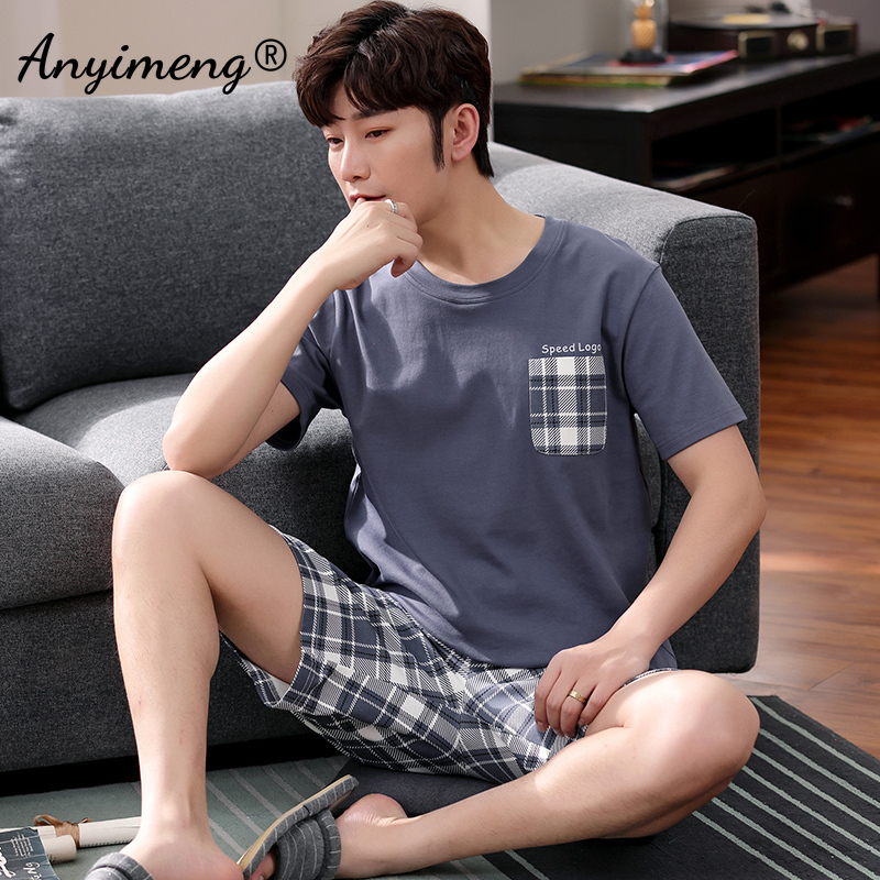 Pajamas Men Cotton Sleepwear Summer Shorts Leisure Homewear Black Color Letter Printing Pijamas Plus Size Sporty Sleep Wear 4xl 220511