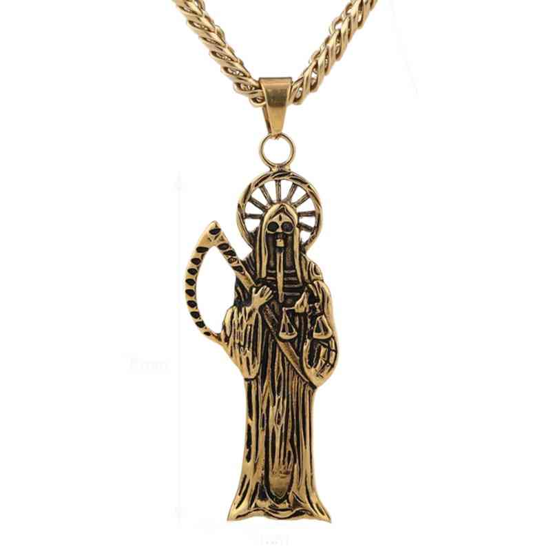 316L Stainless Steel Holy Saint Death Santa Muerte Pendant With 9MM Chain Men039s Necklace Gold Tone DIY Jewelry Making Gifts20