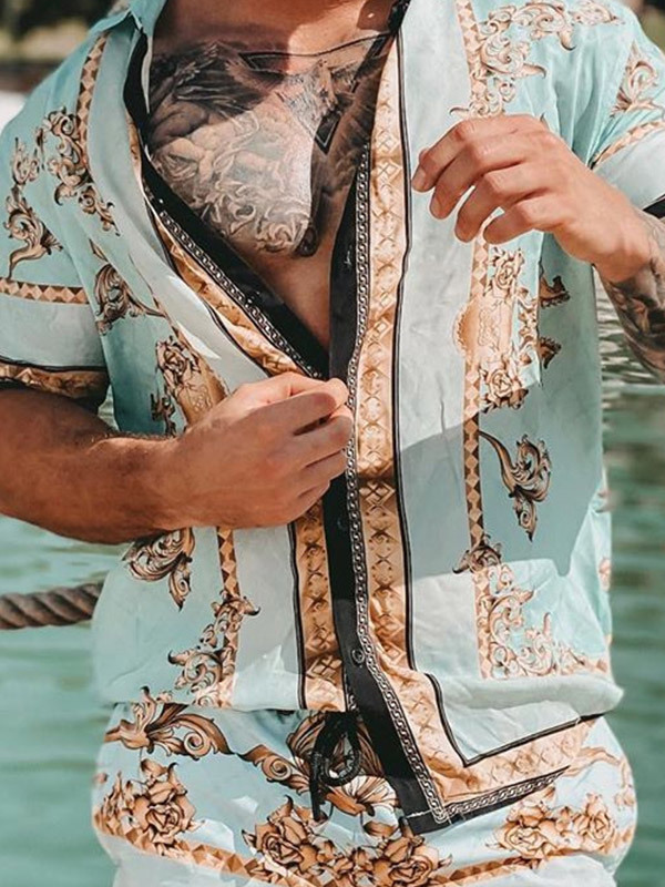 Hawaiian Mens Printing Short Sleeve Summer Casual Floral Shirt Beach Two Piece Suit Fashion Men Sets S3XL 220707