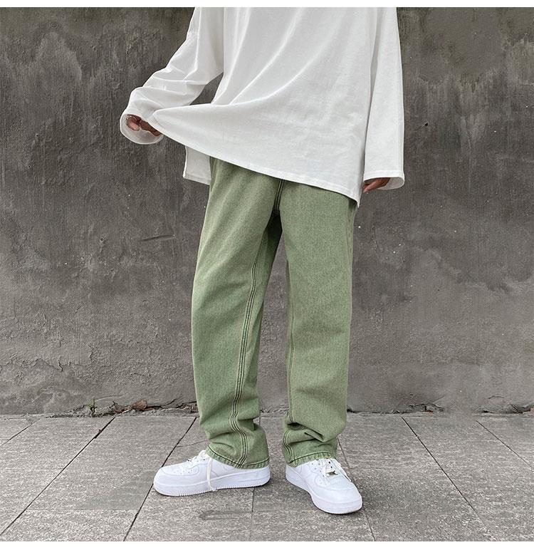 Purple Denim Jeans for Men Straight Loose Spring Fall Oversize Wide-Leg Pants High Street Bright Line Vintage Trousers 220328