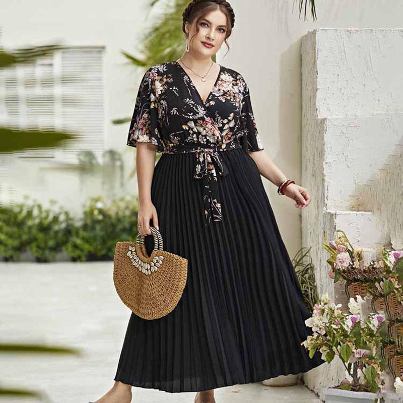 Plus Size Dresses For Women 3XL 4XL Sexy V Neck Short Sleeve Chiffon Floral Patchwork Long Pleated Dress Elegant Party DressesPlus, Black
Plus Size Dresses For Women 3XL 4XL Sexy V Neck Short Sleeve Chiffon Floral Patchwork Long Pleated Dress Elegant Party DressesPlus, Black