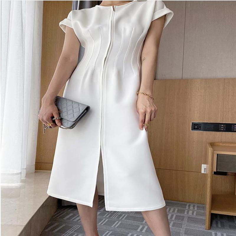 Summer Women Solid Color Elegant Vestidos White Party Bodycon Work Office Lady Female slim Dress 210303