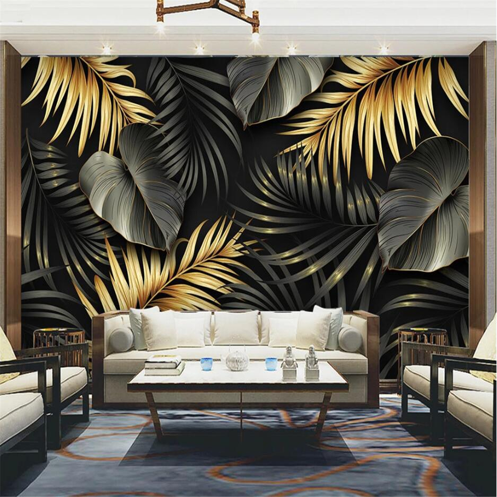 Customized 3d wallpaper fashion hand-painted plant leaves wallpapers home decoration background