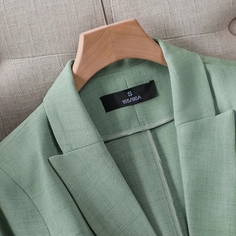 Summer Solid Color Elegant Green Blazer Casual Thin Women Jacket Women's Korean Style V-neck Office Lady Suit Coat 220802