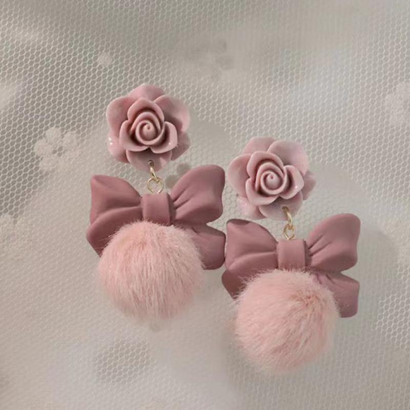 Stud Pink Purple Romantic Rose Wool Fluff Ball Princess Sweet Bow Earrings For Women Winter Korean Fashion Jewelry Trendy PiercingStud
Stud Pink Purple Romantic Rose Wool Fluff Ball Princess Sweet Bow Earrings For Women Winter Korean Fashion Jewelry Trendy PiercingStud