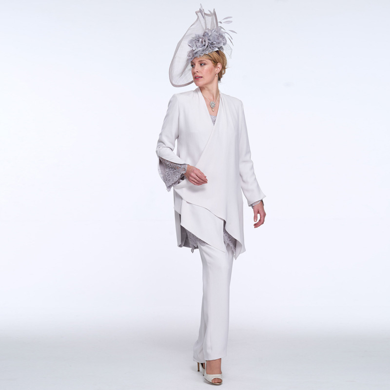 Long Sleeve Mother of the Bride Dresses Outfit V Neck Lace Wedding Guest Pants Suits Plus Size Womens Formal Wear 0516