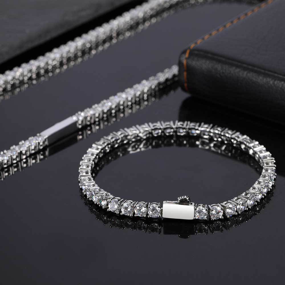 5A CZ Diamonds Tennis Chain Necklace Bracelets for Men Women 18K Real Gold Plated Jewelry Set