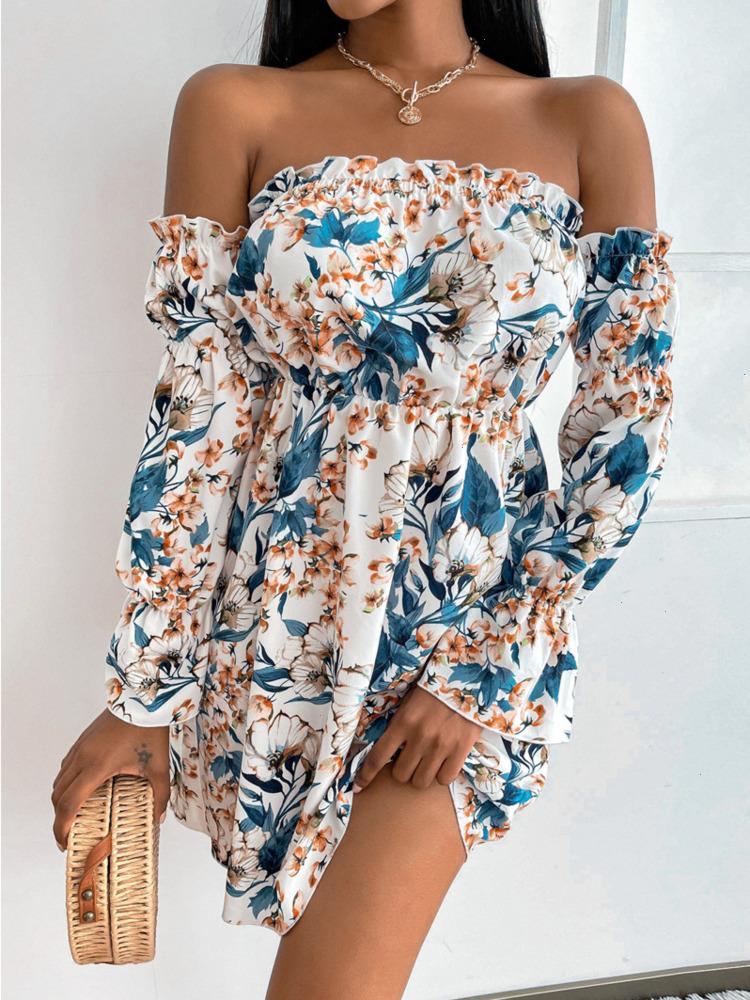 Liti Summer Floral Print Dress Off Shoulder Backless Gathered Long Sleeve Beach Wear Mini, White
Liti Summer Floral Print Dress Off Shoulder Backless Gathered Long Sleeve Beach Wear Mini, White