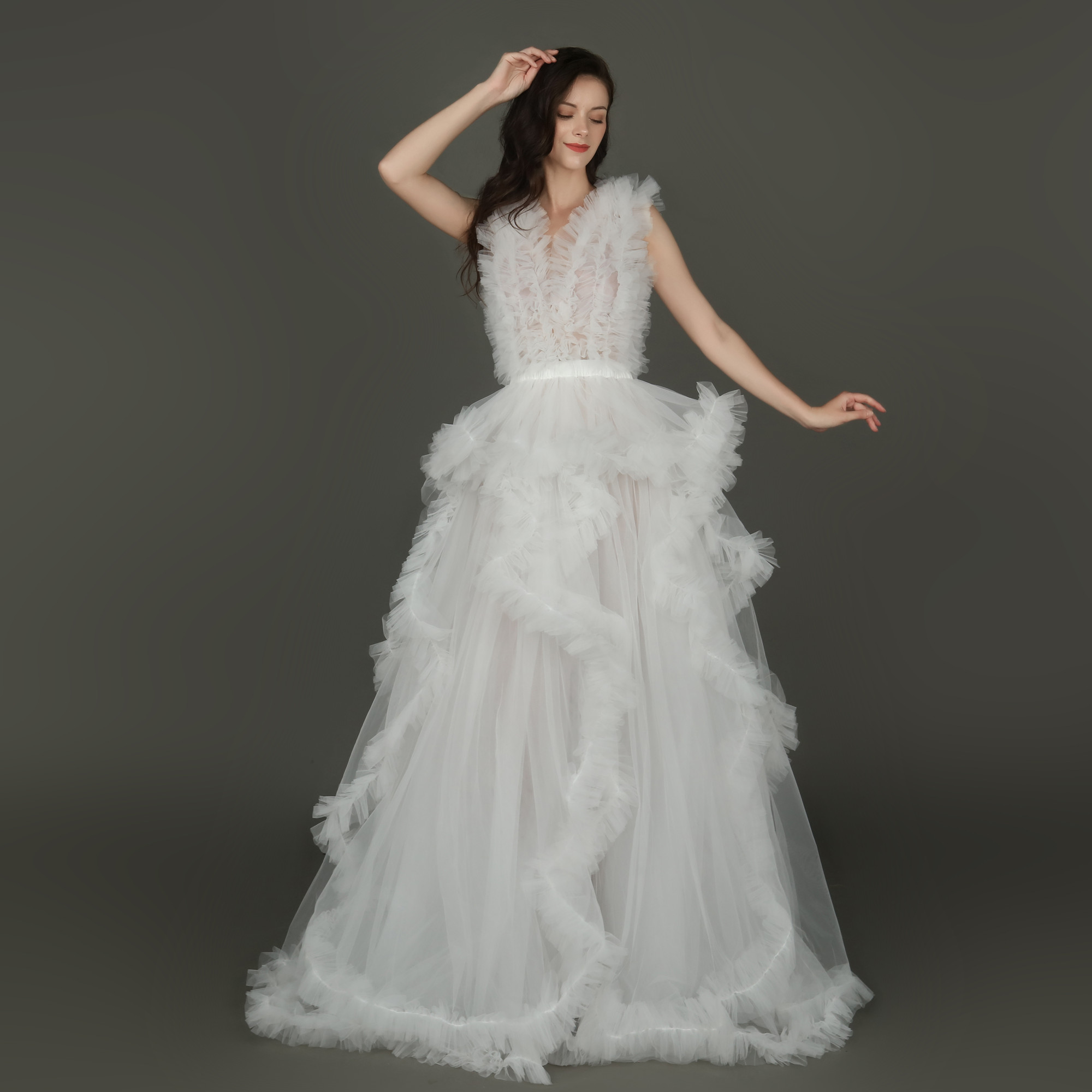 Sleepwear Real Images Photo Dresses for Pregnant Women Ruffles Bride Robes Elegant Tiered V Neck Custom Made Baby Shower Photo Shoot Gowns