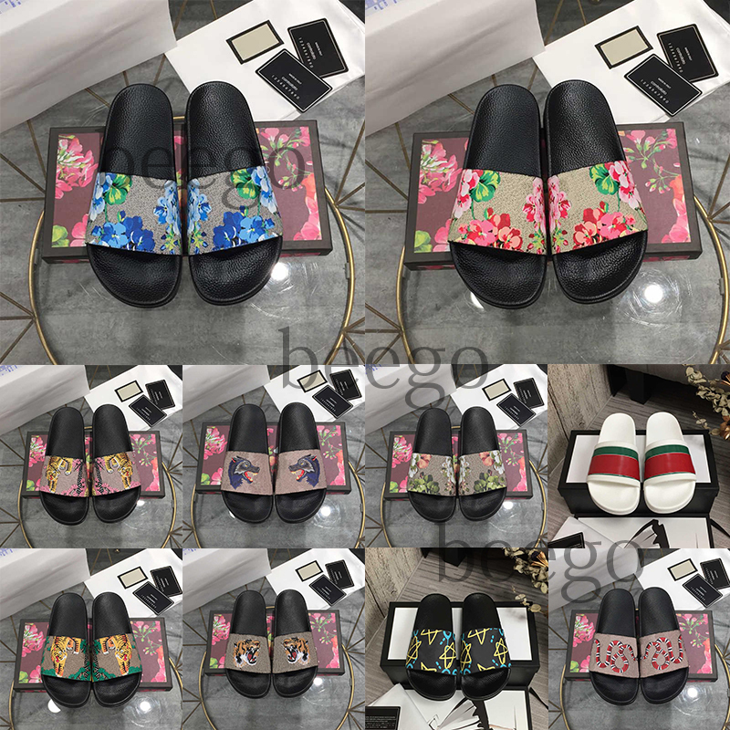 Designers Men Women Ladies Slippers for Designer Rubber Slides Sandal Flat Blooms Strawberry Tiger Bees Green Red White Web Fashion Shoes Beach Flip Flops Flower