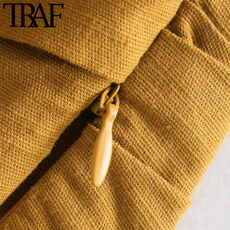 TRAF Women Sexy Fashion Pleated Asymmetry Linen Crop Tank Tops Vintage One Shoulder Side Zipper Female Camis Mujer 220325