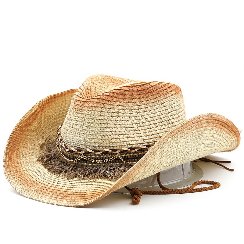 

Wide Brim Straw Cowboy Hat For Men Vintage Beach Outing Sun Visor Hats White Fashion Elegant Uv Protection Summer Women Caps