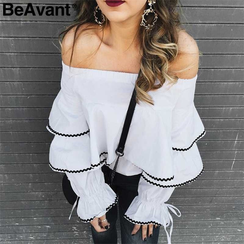 BeAvant Off shoulder ruffle white blouse shirt Women elegant elastic long sleeve top shirt Summer spring sexy blouse blusas 210709
BeAvant Off shoulder ruffle white blouse shirt Women elegant elastic long sleeve top shirt Summer spring sexy blouse blusas 210709
