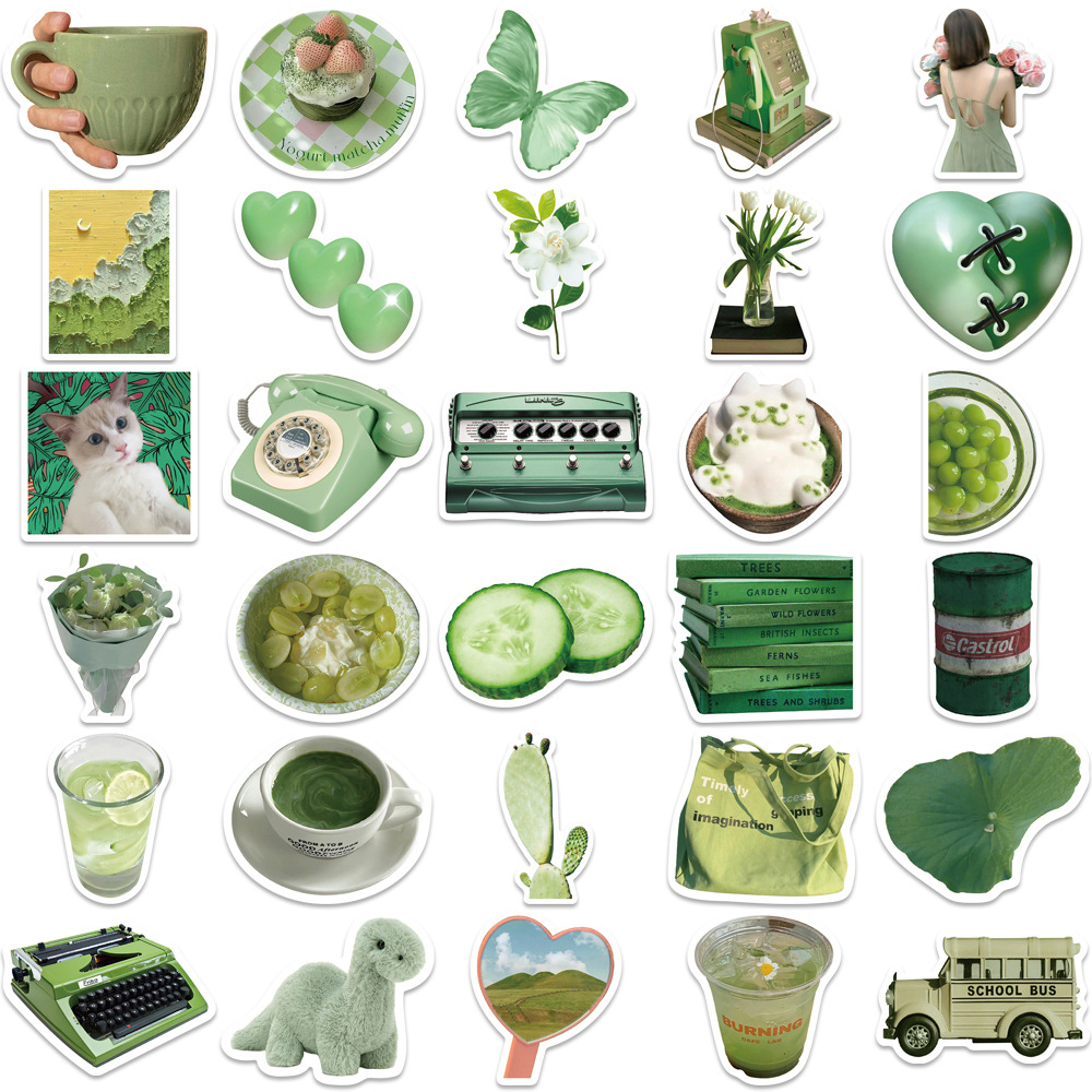 60Pcs Green Indie Pop Sticker Ins Style Graffiti Kids Toy Skateboard car Motorcycle Bicycle Sticker Decals Wholesale