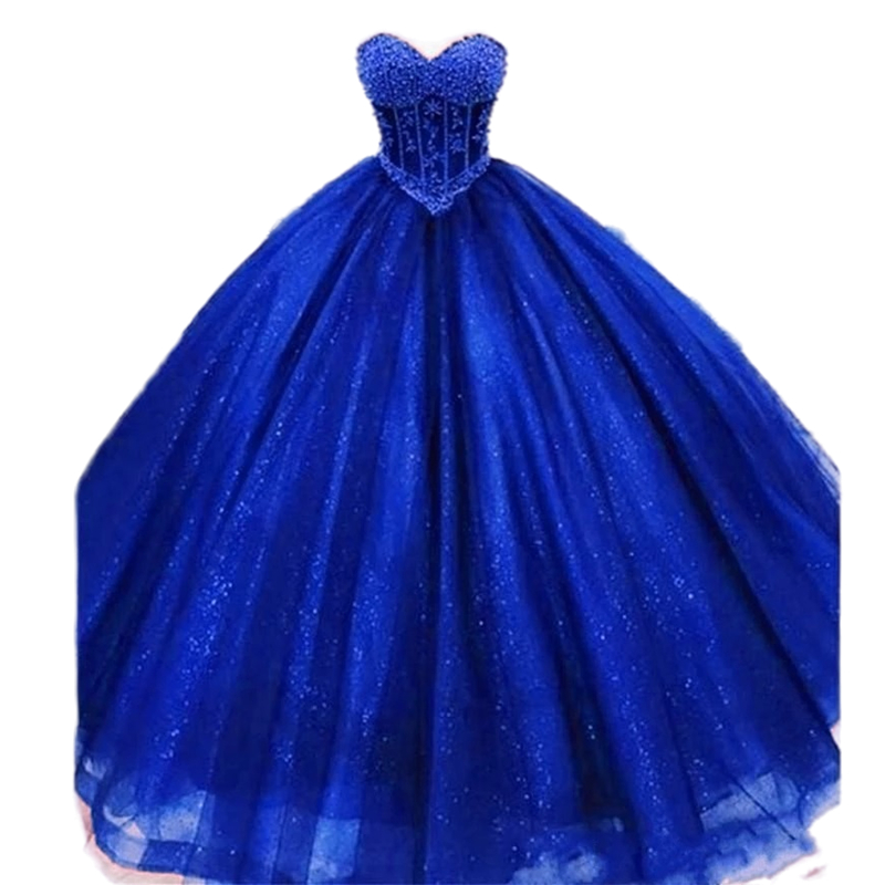 Glitter Royal Blue Quinceanera Dresses Pearls Beaded Sweetheart Prom Ball Gowns Vestidos De 15 Anos Fashion Long Tulle Birthday Princess Party Gowns S