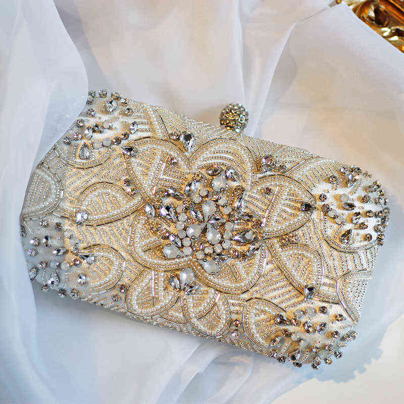 CMM Evening Bags Handmade Women Luxury Pearl Diamonds Clutch Party Elegant Wedding Bridal Handbag Shoulder with Chain