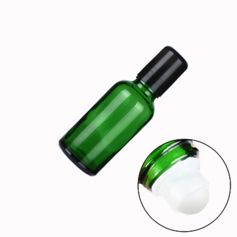Empty Packing Green Glass Bottle Black Screw Lid Essential Oil Steel Roller Vials Portable Refillable Cosmetic Packing Container 5ml 10ml 15ml 20ml 30