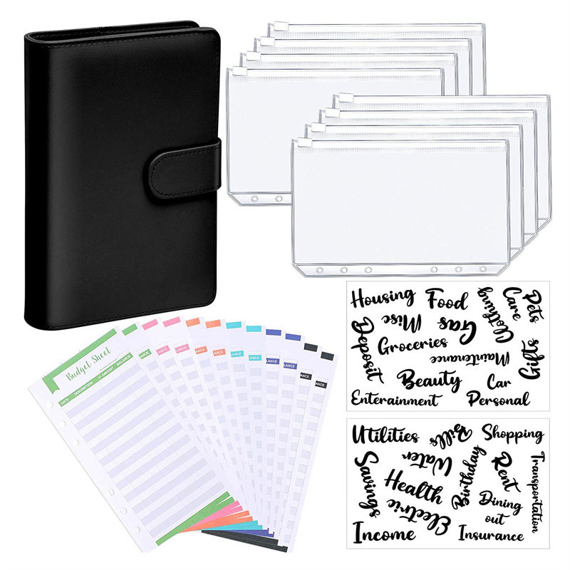 A6 PU Leather Notebook Binder Budget Planner Organizer 6 Ring Cover 6 Pockets and 12 Pieces Expense Sheets 220713
A6 PU Leather Notebook Binder Budget Planner Organizer 6 Ring Cover 6 Pockets and 12 Pieces Expense Sheets 220713