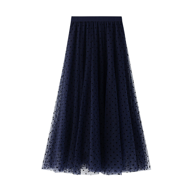 OHRYIYIE Autumn Winter Polka Dot Tulle Skirts Women Casual Elastic High Waist A-line Skirt Female Party Beach Midi Skit 220317