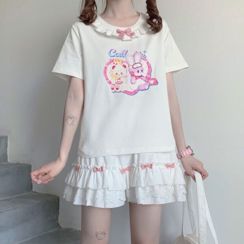 HOUZHOU Kawaii White Mini Skirts Women Harajuku Ruffle Lace Bow Patchwork High Waist Pleated Skirt Japanese Style Soft Girl 220317