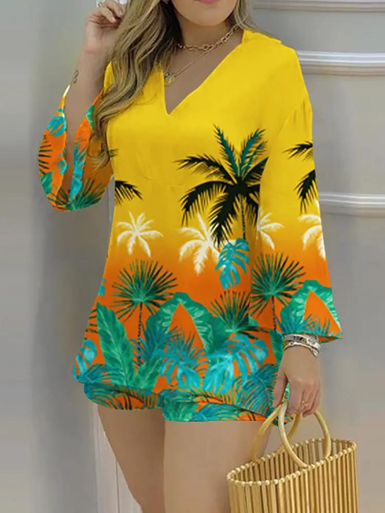 Women' Tracksuits Tropical Print Bell Sleeve Tops & Shorts Set Casual Summer Women Two Piece SetWomen, Yellow
Women' Tracksuits Tropical Print Bell Sleeve Tops & Shorts Set Casual Summer Women Two Piece SetWomen, Yellow