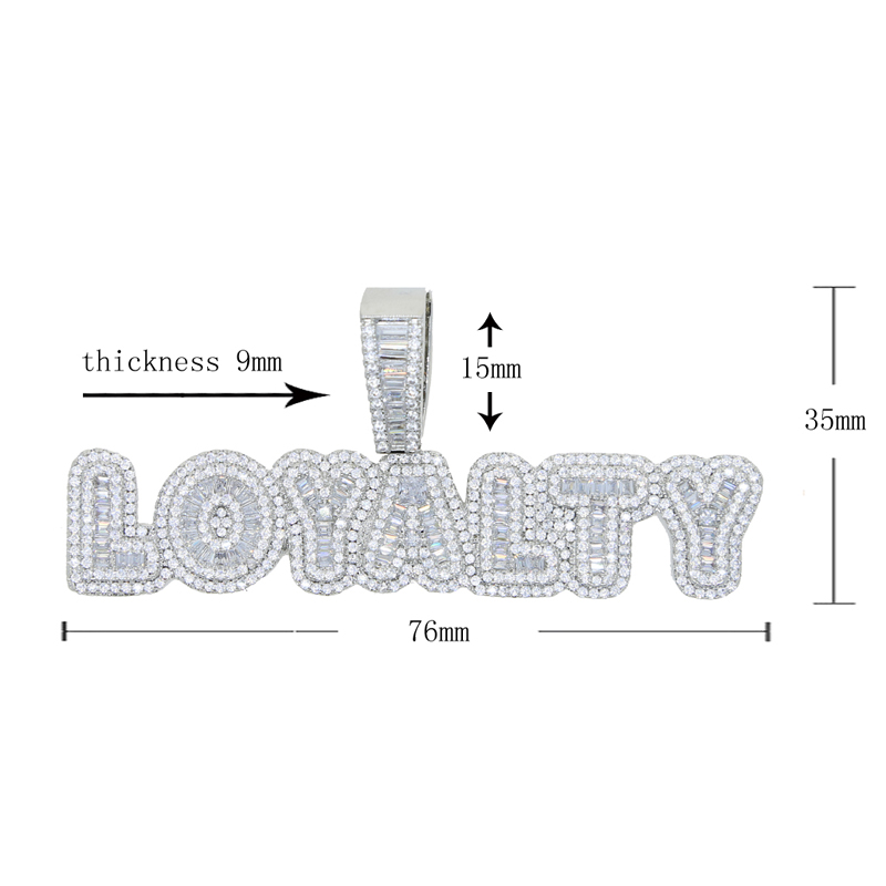 Hip Hop Iced Out Bling necklace 5A Cubic Zircon Full Cz Paved Letters Loyalty Necklaces Pendant Fit Cuban Rope Chain Men Cool Jewelry