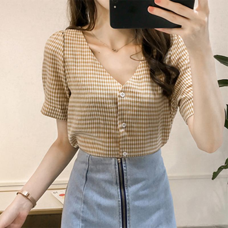 Women's Blouses & Shirts Short Sleeve Plaid Casual V-Neck Lady Clothing Female Blouse Shirt Plus Size 3 Colors, Zgz113-bk
Women's Blouses & Shirts Short Sleeve Plaid Casual V-Neck Lady Clothing Female Blouse Shirt Plus Size 3 Colors, Zgz113-bk