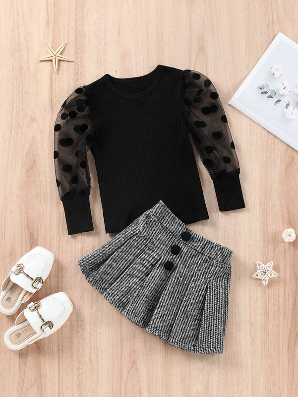 Toddler Girls Dobby Mesh Panel Top & Pleated Skirt SHE