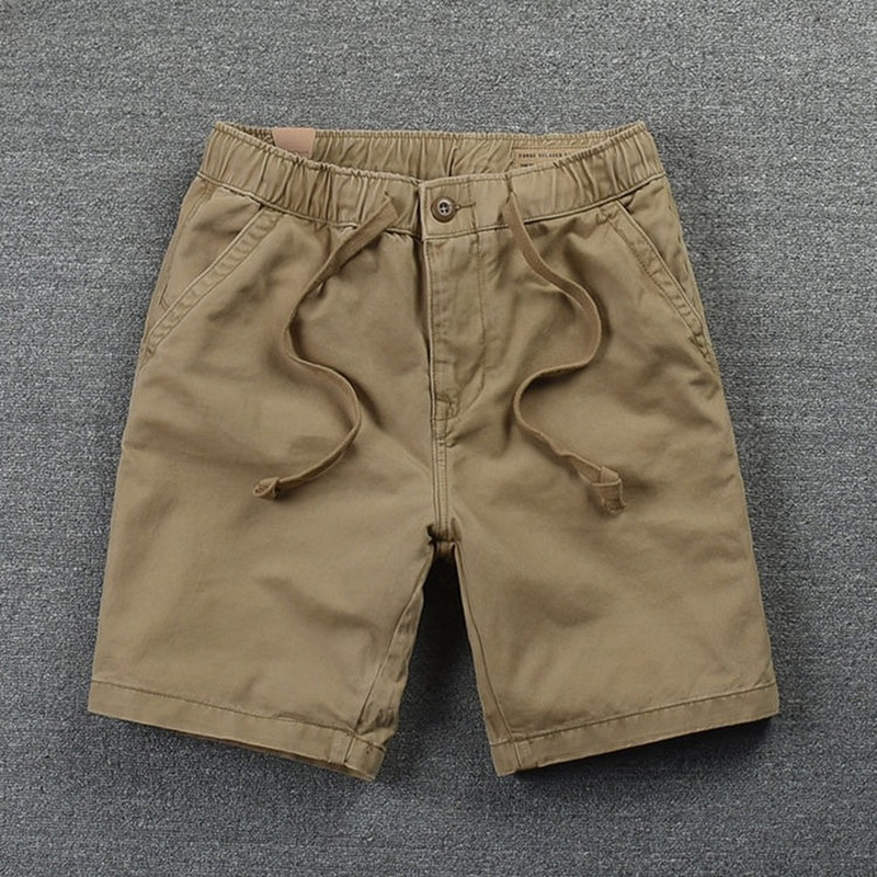Shorts Mens Casual Cotton Work Trousers Knee Length Elastic Waist Men Chino 220318