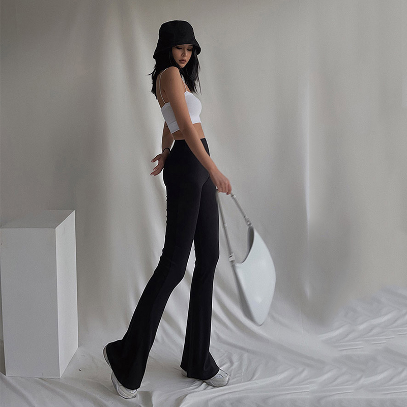 Women High Waist Bell Bottom Pants Autumn Winter Black Slim Fleece Warm Flared Trousers Korean Fashion Harajuku Clothing 220325