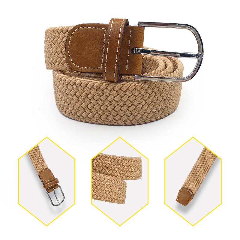 Belts Men Elastic Stretch Waist Belt Black Canvas Braided Woven Leather Wide Metal For