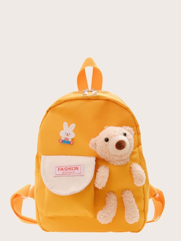 Kids Cartoon Bear Decor Letter Patch Classic Backpack SHE