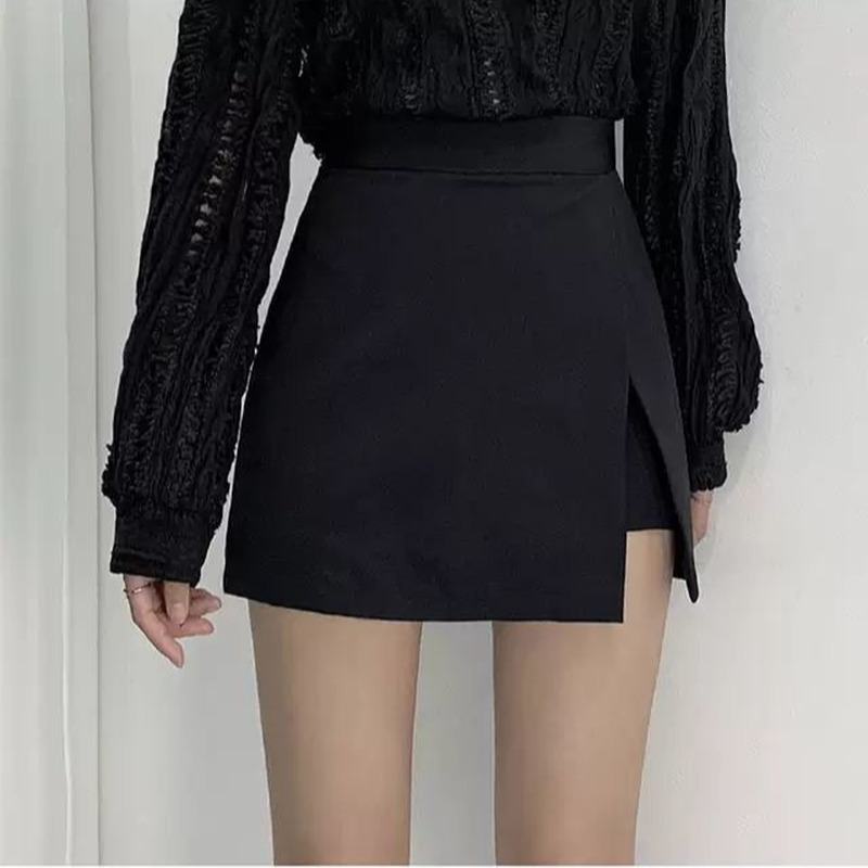 Mini Skirts Women Irregular Solid Sideslit Stretchy Korean Style Trendy Chic OL High Waist Female Bottom Spring Autumn 220701